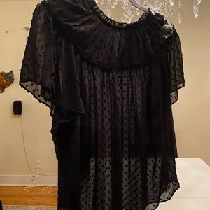 J. Crew Black Sheer Clip Dot Blouse